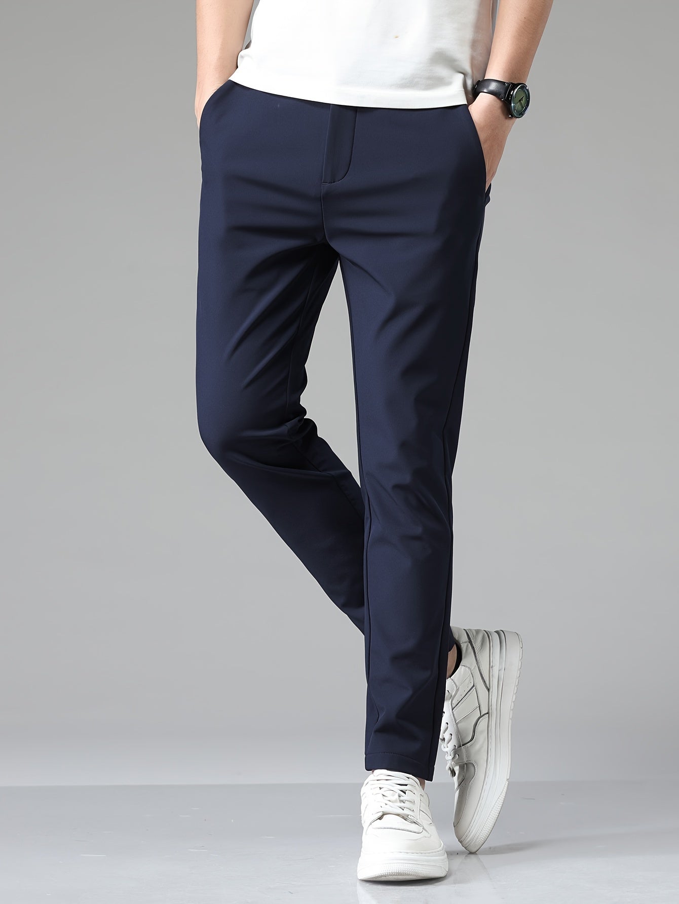 Montarello Men's Slim Fit Stretch Trousers with Straight Leg