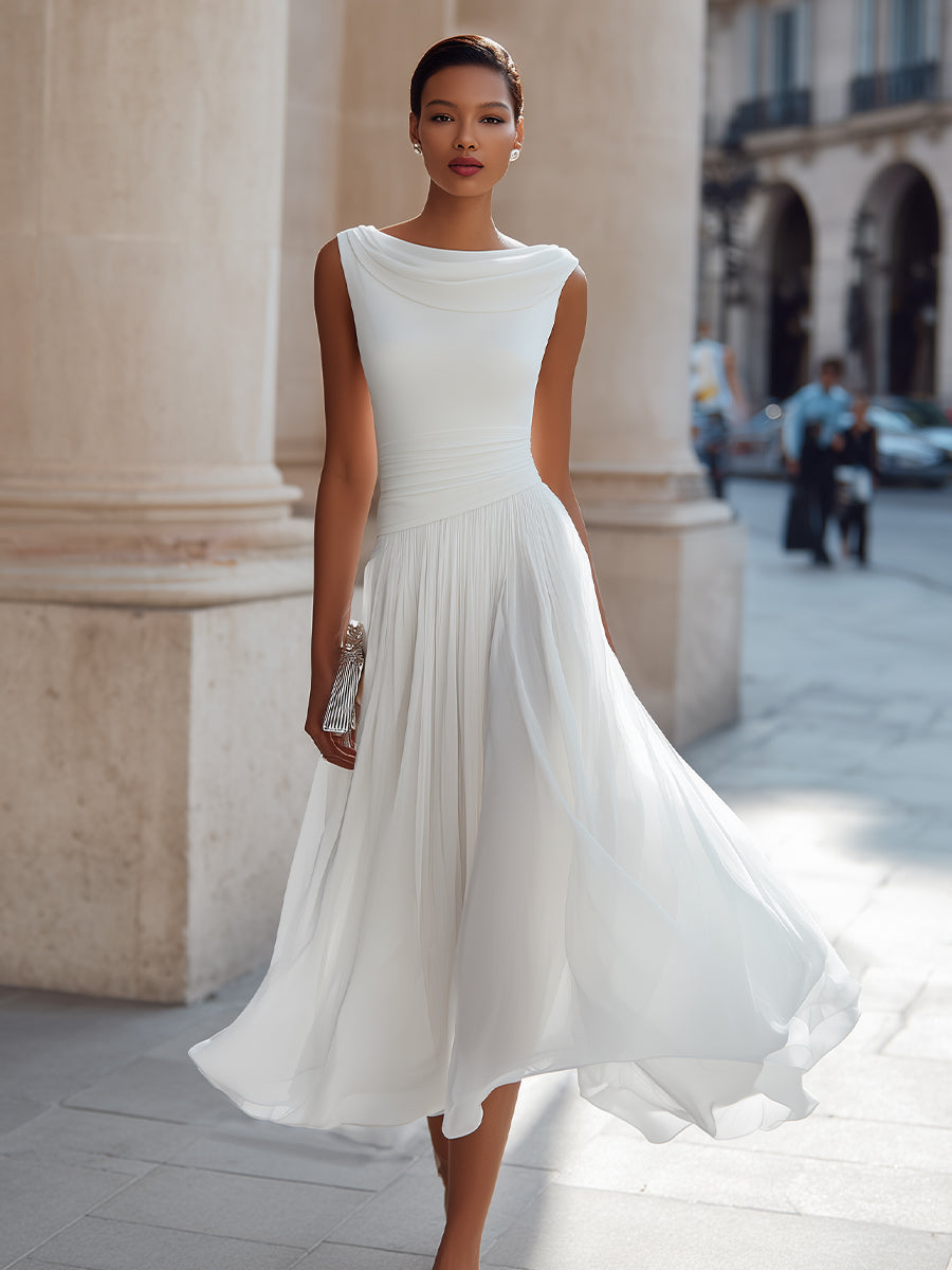Robe midi plissée sans manches à col bateau pour femme Montarello  