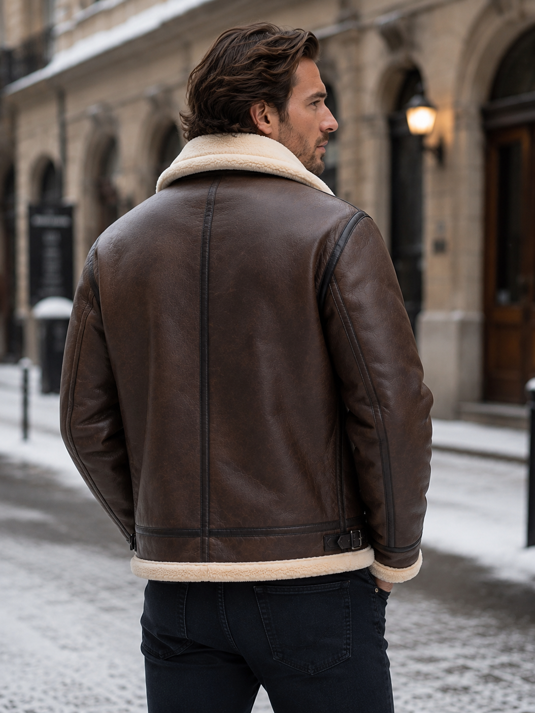Montarello Men's Aviator Jacket Leather-Look Shearling