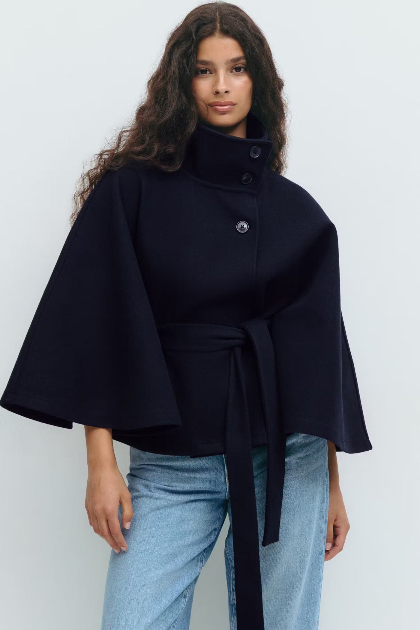 Montarello Women's Cape Coat High Collar Belted