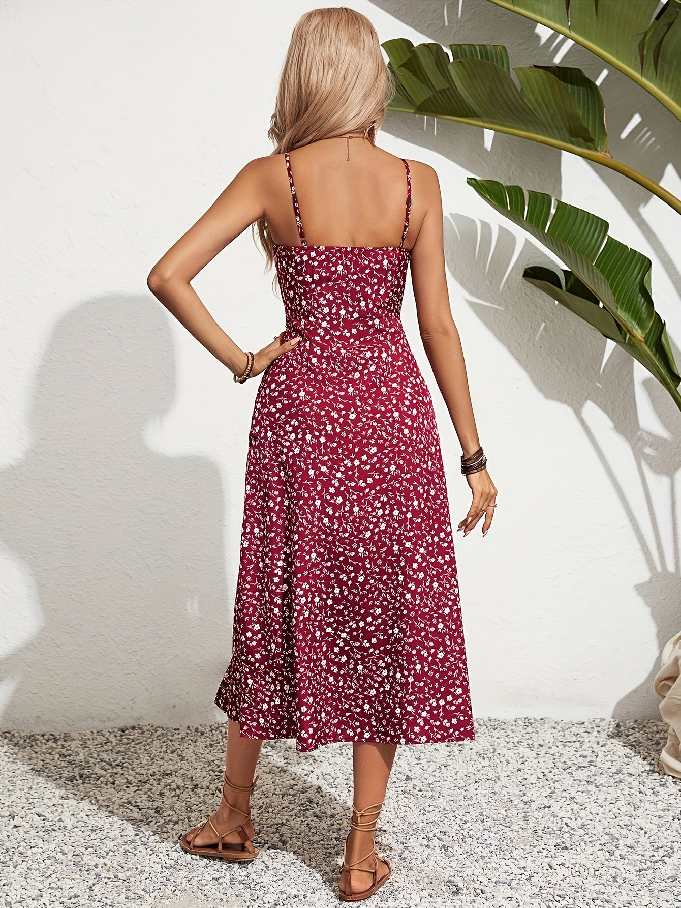Montarello Ditsy Print Women's Spaghetti Strap Maxi Dress