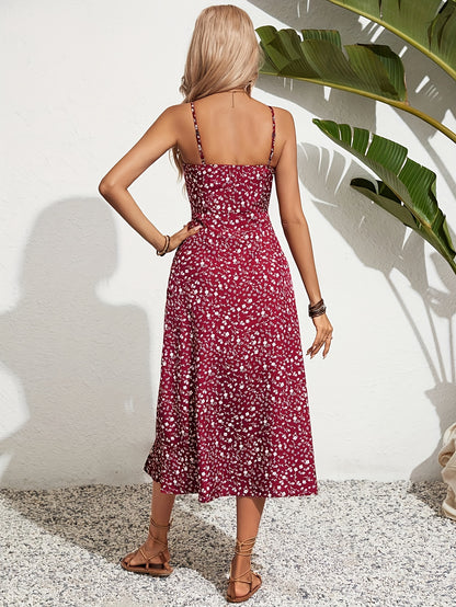 Montarello Ditsy Print Women's Spaghetti Strap Maxi Dress