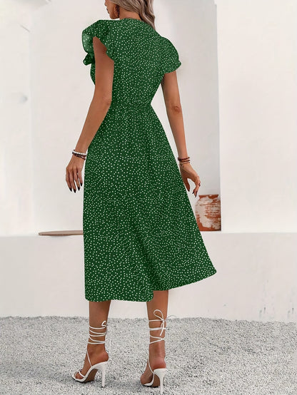 Montarello Polka Dot Ruffle V-Neck Midi Dress Women's