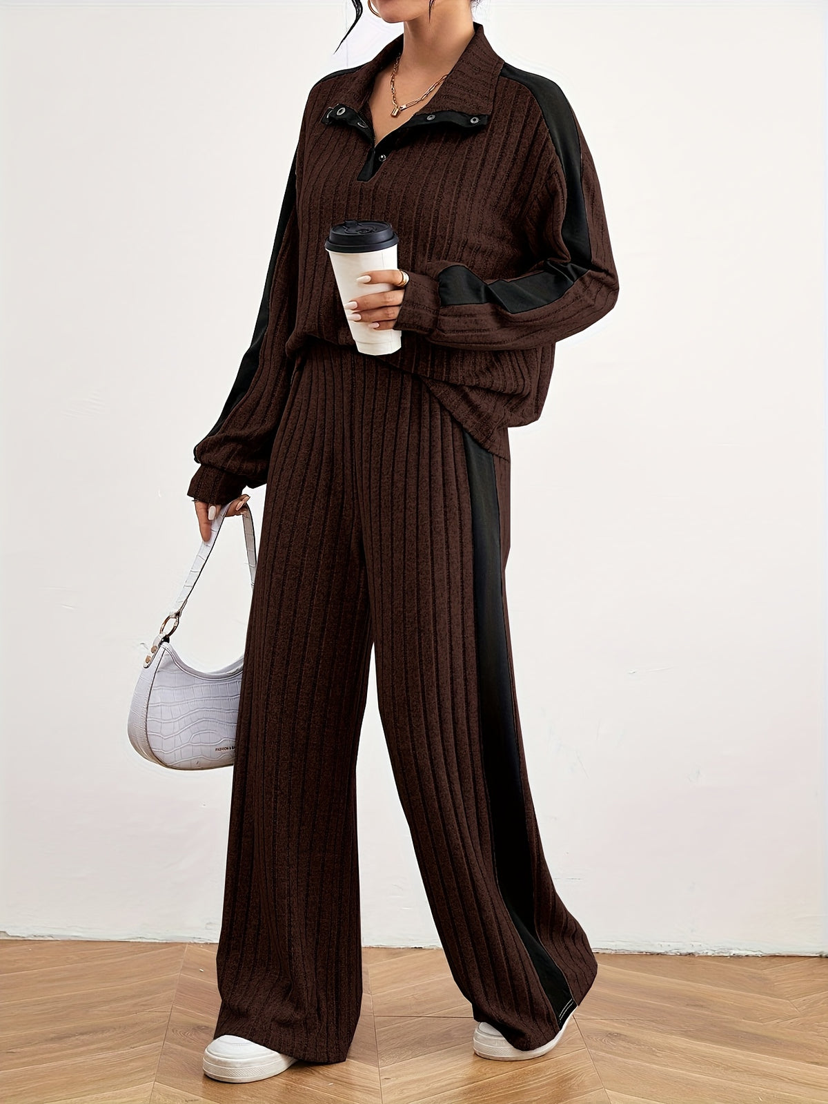 Montarello Women's Lounge Set Striped Knit Contrast Trim Two Piece