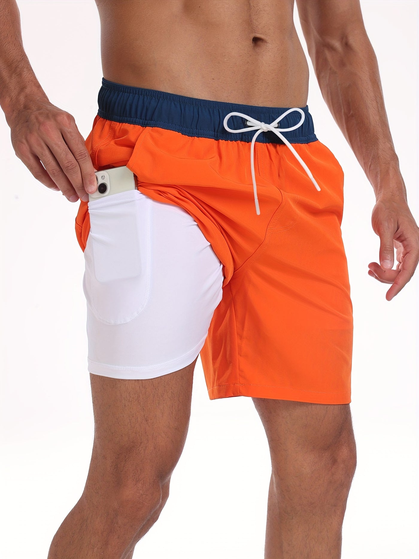 Montarello Men's Quick-Dry Swim Shorts with Compression Liner and Pocket