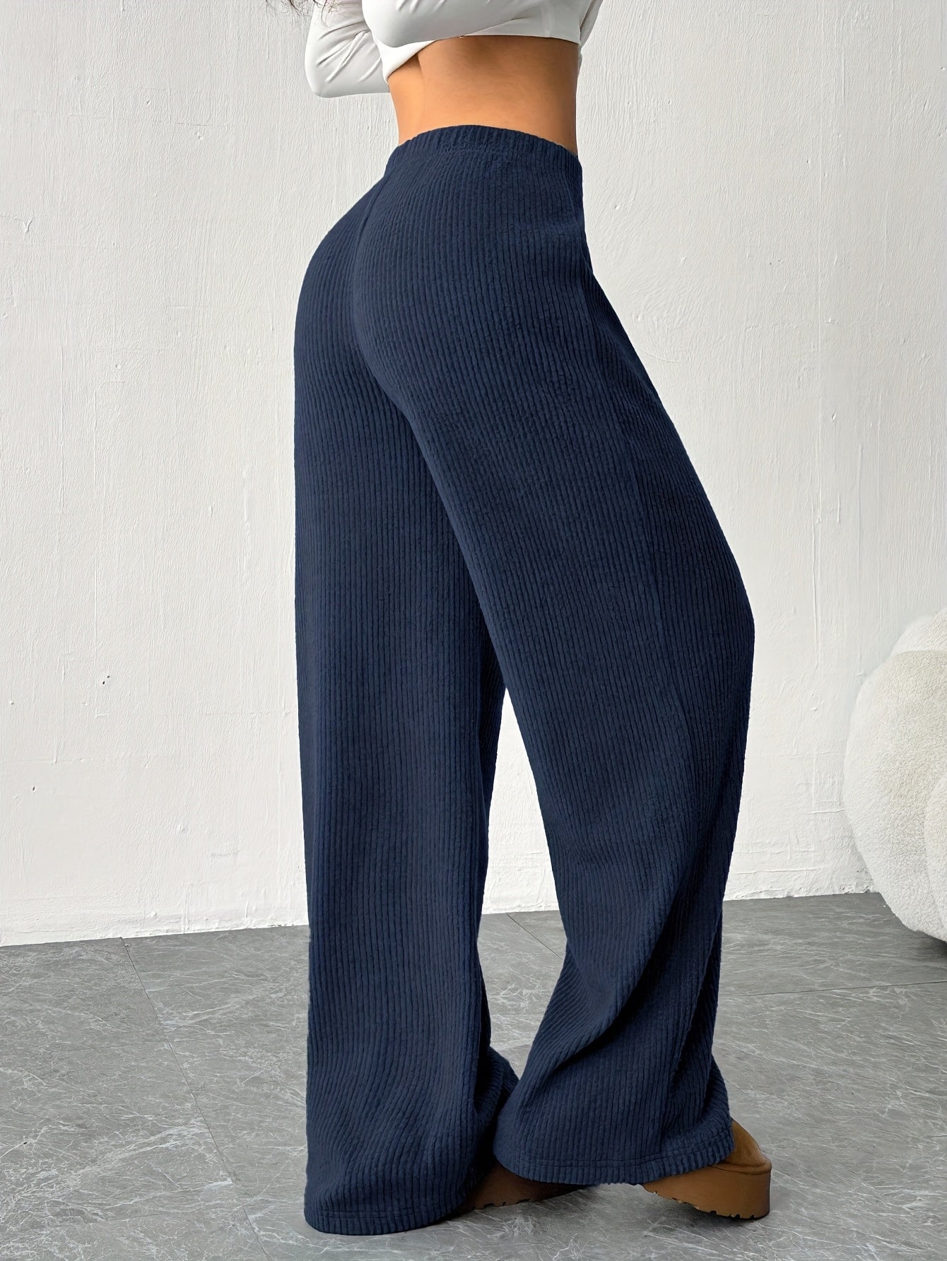 Montarello Women's Knitted Trousers Wide Leg Ribbed