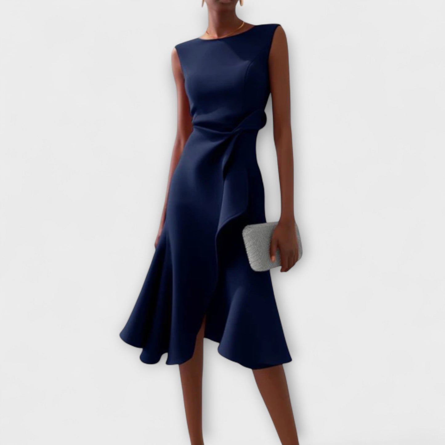 Montarello Women's Sleeveless Wrap Detail Ruffle Midi Dress