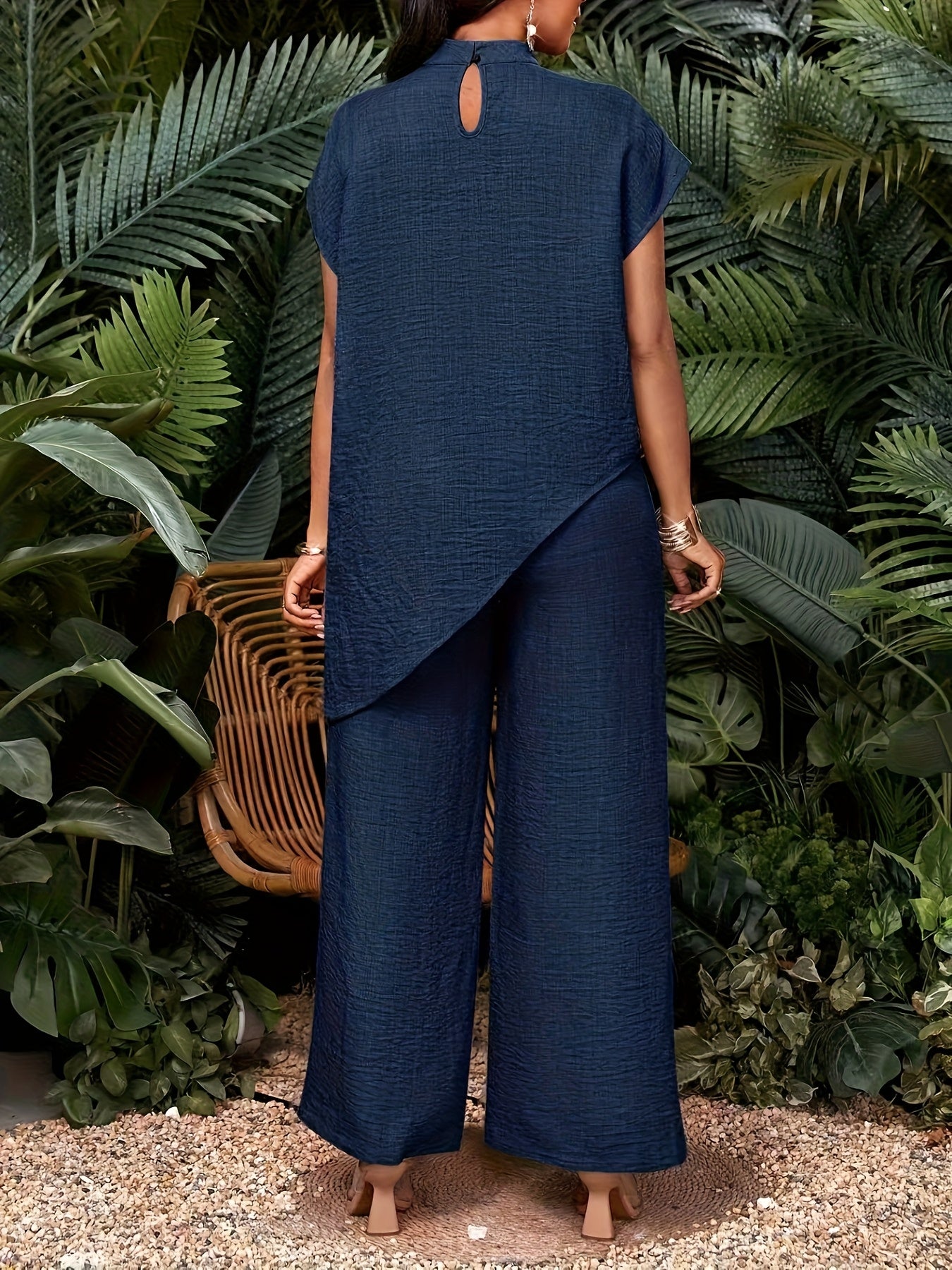 Montarello Women's Asymmetric Hem Top and Trousers Co-Ord Set