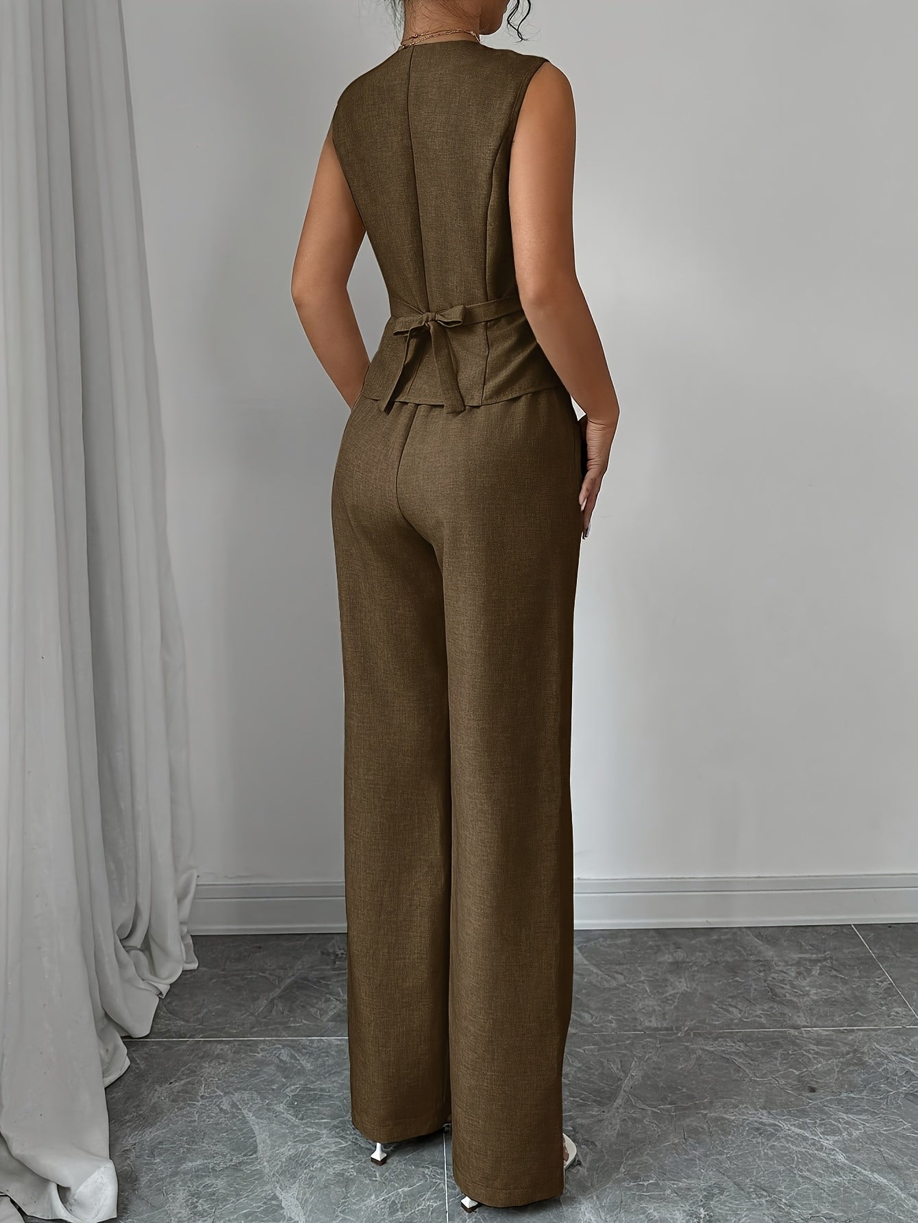 Montarello Women's Sleeveless V-Neck Top and Trousers Co-Ord Set