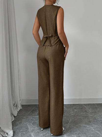 Montarello Women's Sleeveless V-Neck Top and Trousers Co-Ord Set