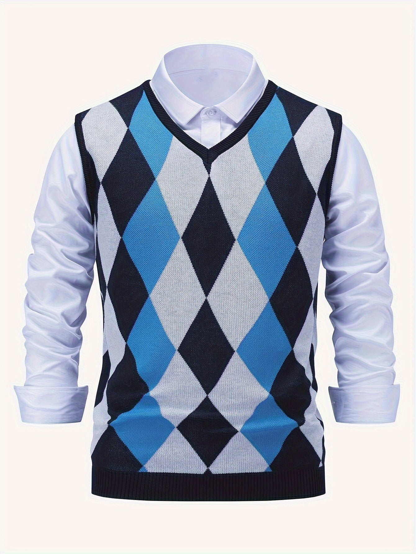 Montarello Men's Sweater Vest Argyle Knitted V-Neck