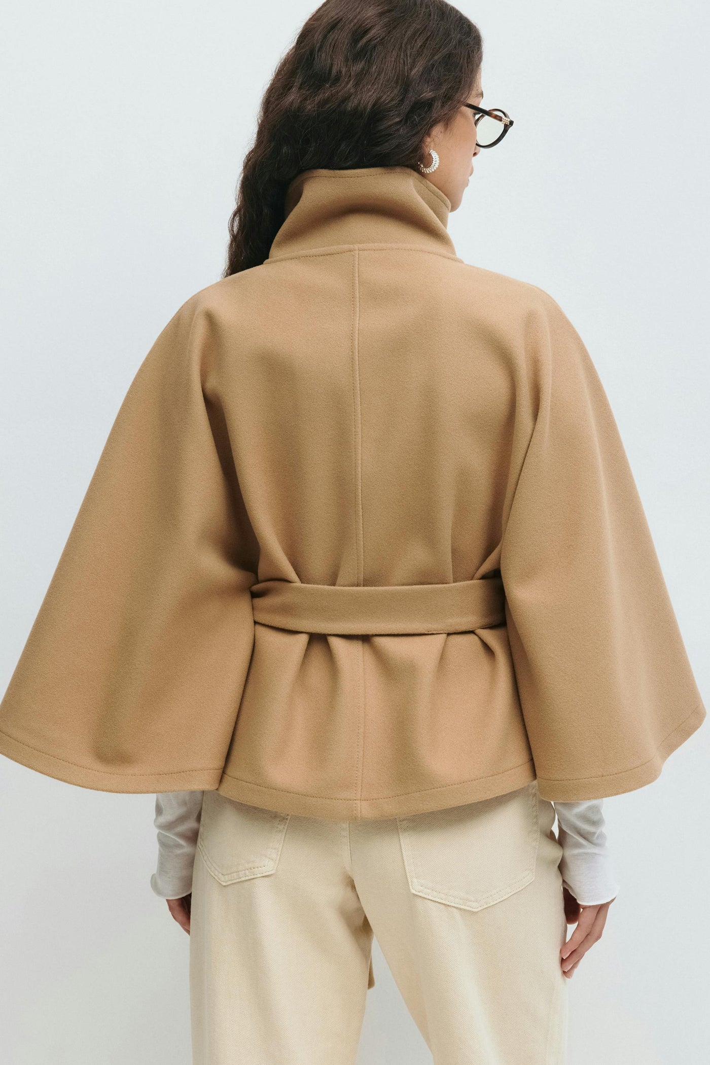 Montarello Women's Cape Coat High Collar Belted