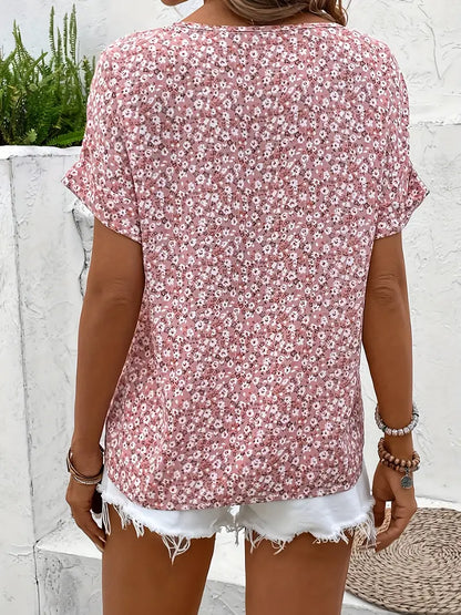 Montarello Women's Floral Print Button Blouse Short Sleeve