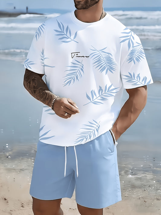 Montarello Palm Print Men's T-Shirt & Shorts Set