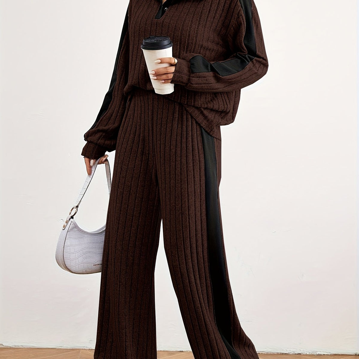 Montarello Women's Lounge Set Striped Knit Contrast Trim Two Piece