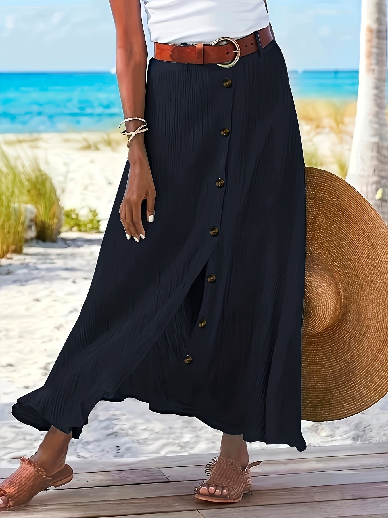 Montarello Button Front A-Line Maxi Skirt Women's