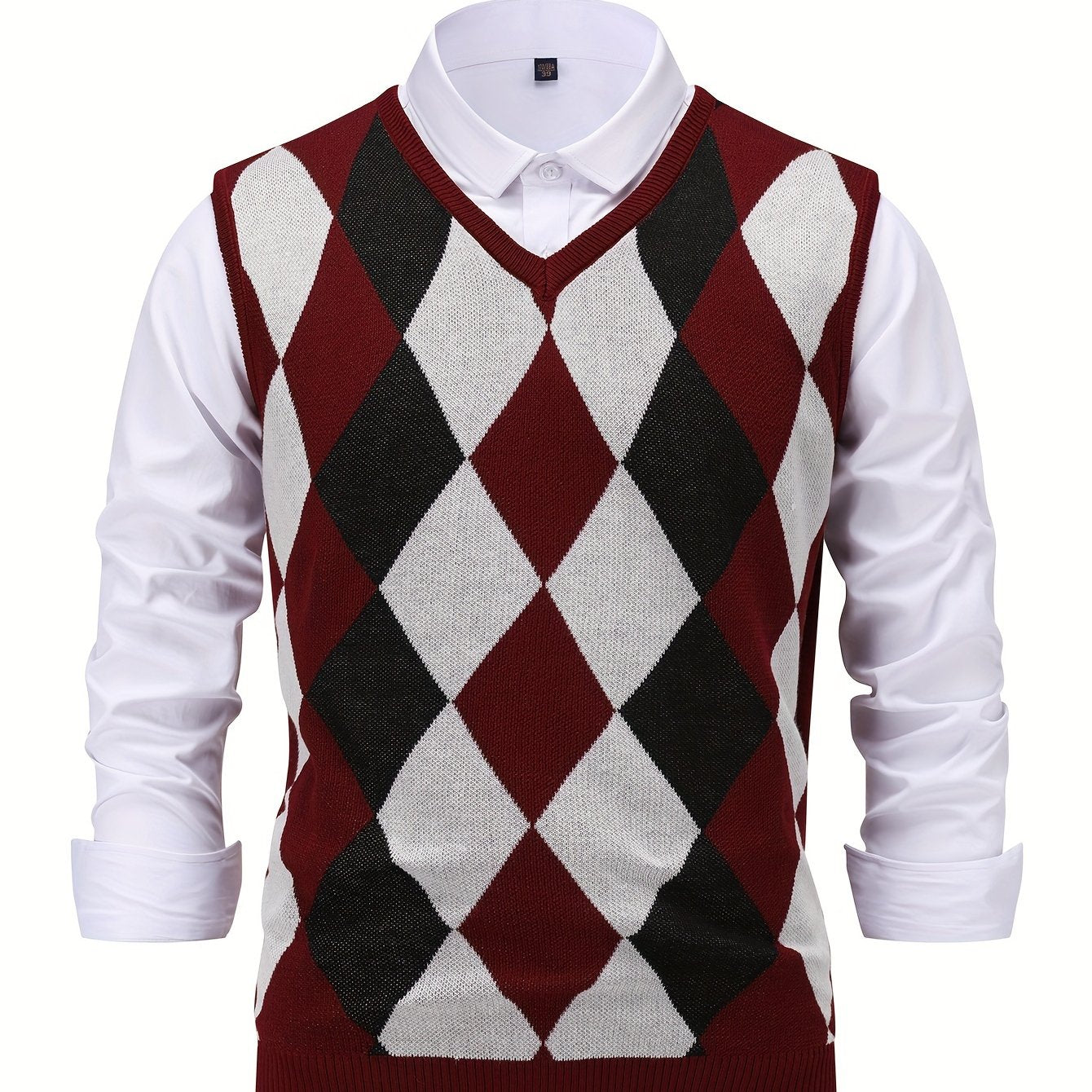 Montarello Men's Sweater Vest Argyle Knitted V-Neck