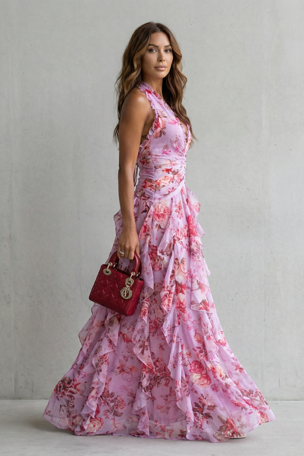 Montarello Women's Floral Halter Neck Maxi Dress – Wedding Guest Style