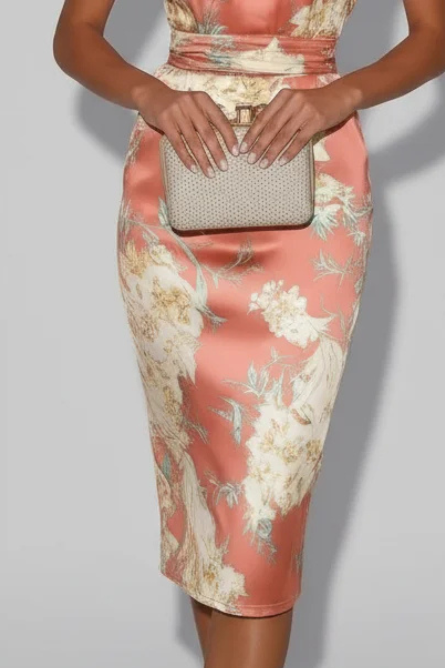 Robe midi à fleurs en satin à col licou pour femme Montarello  