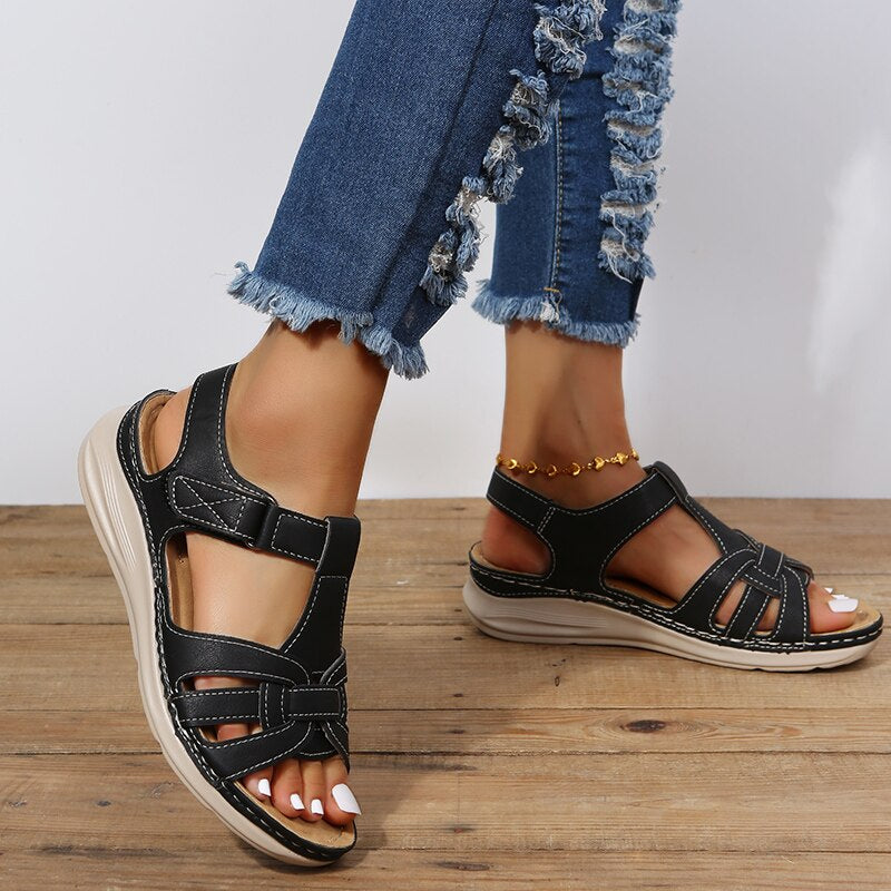 Montarello Women's Cut-Out Multi-Strap Buckle Low Wedge Sandals