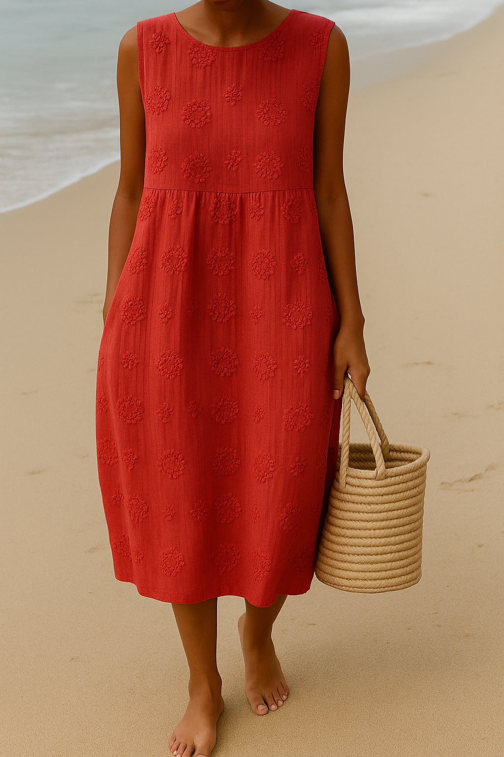 Montarello Women's Sleeveless Textured Cotton-Feel Midi Dress