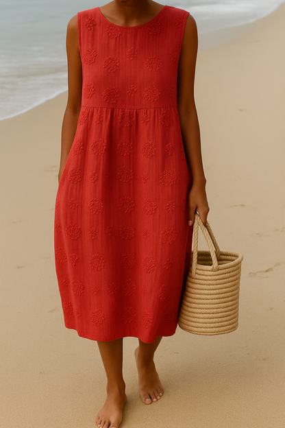 Montarello Women's Sleeveless Textured Cotton-Feel Midi Dress