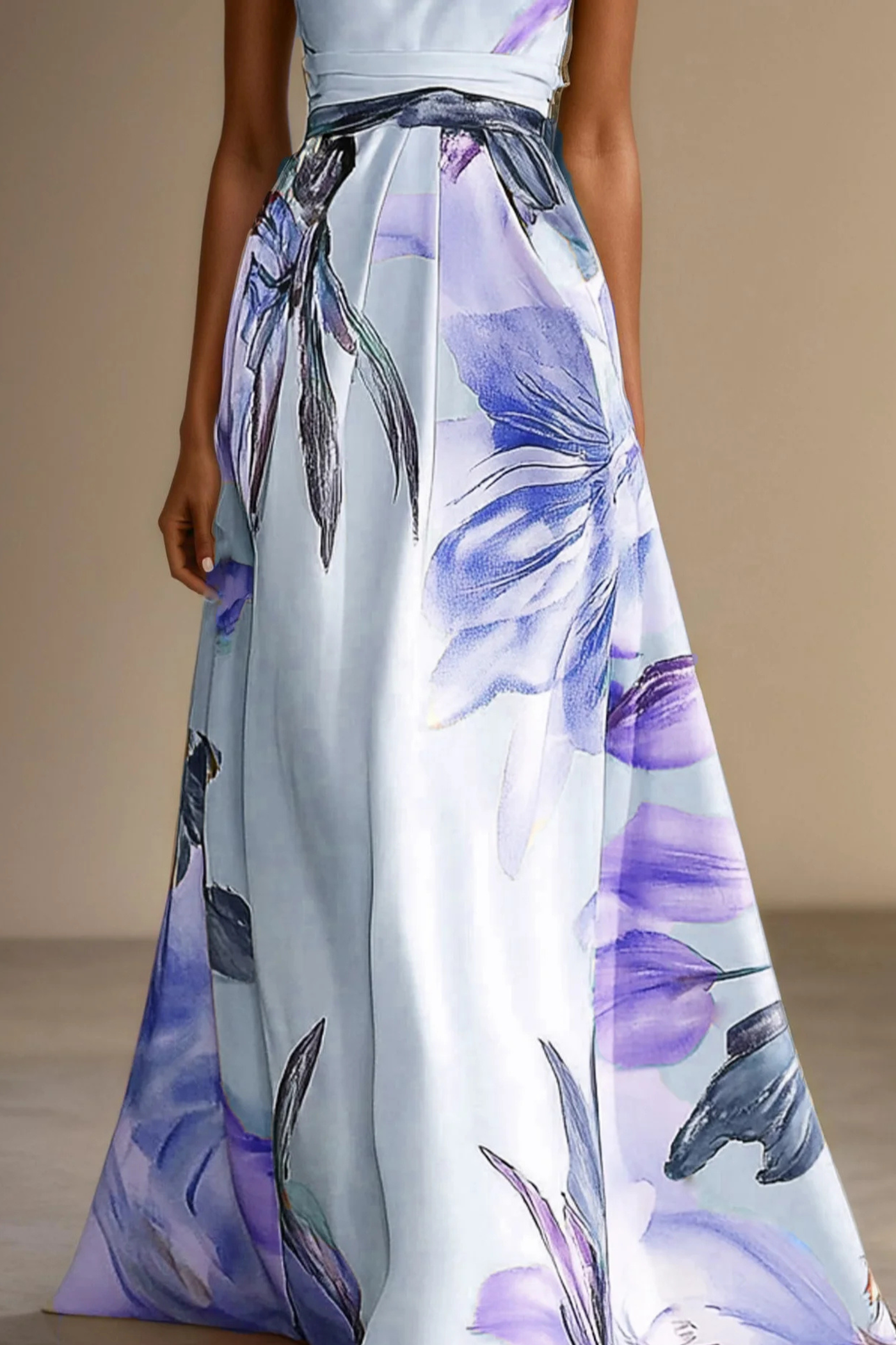 Montarello Women's Floral Satin-Look One-Shoulder Wedding Guest Maxi Dress