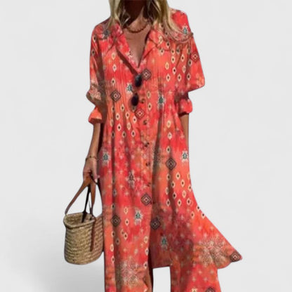 Montarello Women's Boho Print Shirt Dress Maxi