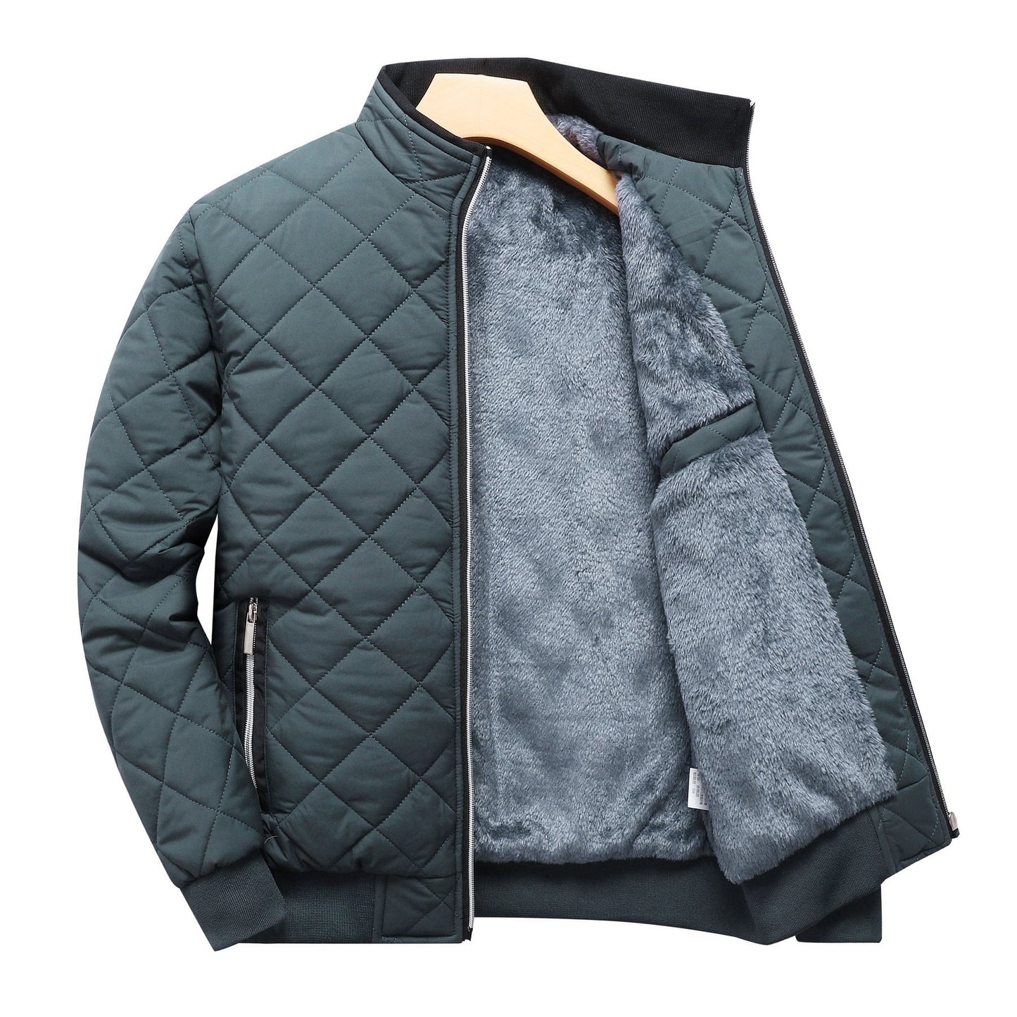Montarello Men's Diamond Quilted Zip-Up Jacket with Stand Collar