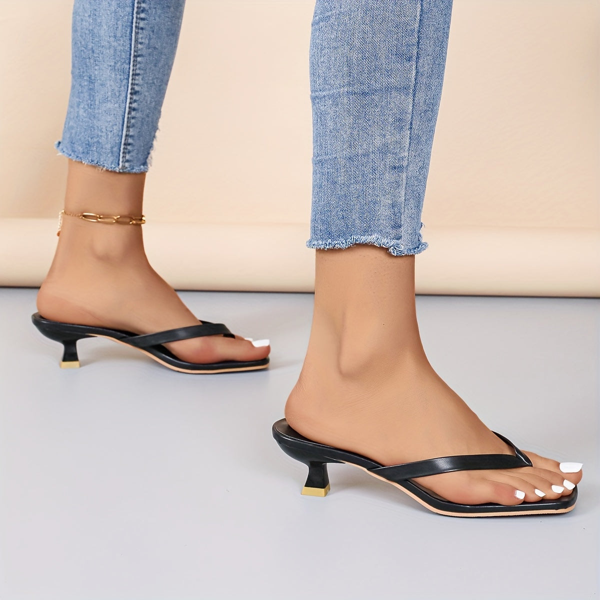 Montarello Women's Kitten Heel Party Thong Sandals
