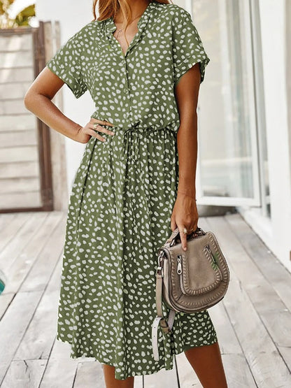 Montarello Women's Ditsy Print V-Neck Midi Dress Short Sleeve