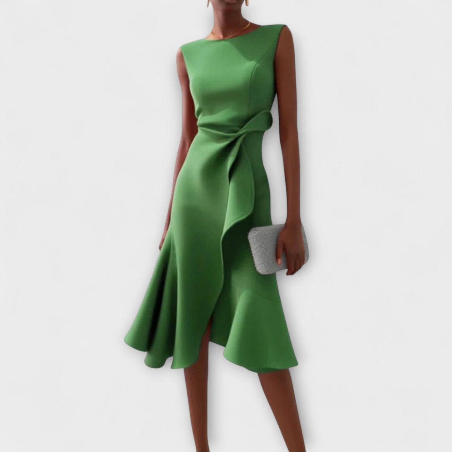 Montarello Women's Sleeveless Wrap Detail Ruffle Midi Dress