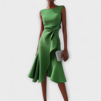 Montarello Women's Sleeveless Wrap Detail Ruffle Midi Dress