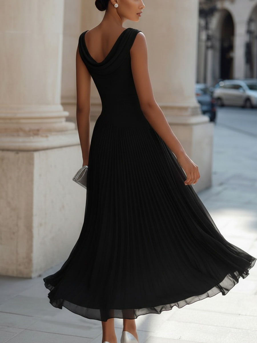Robe midi plissée sans manches à col bateau pour femme Montarello  