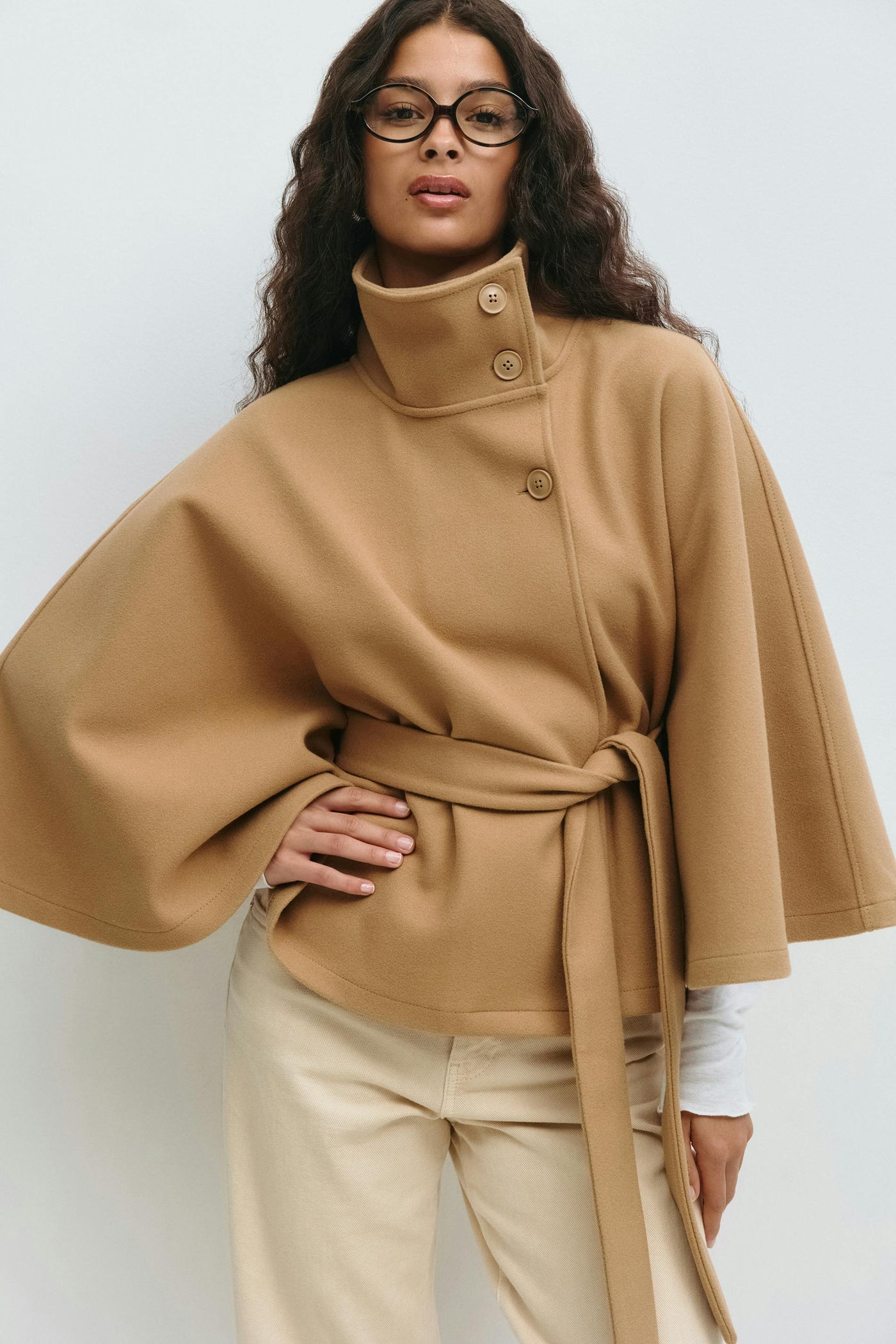 Montarello Women's Cape Coat High Collar Belted