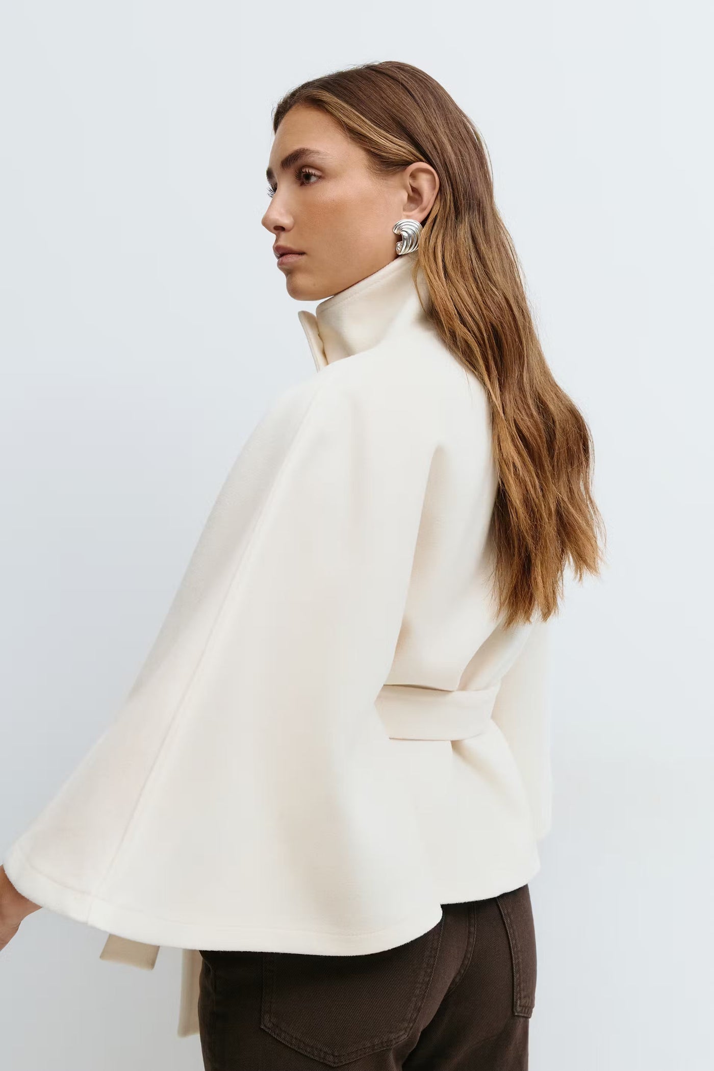 Montarello Women's Cape Coat High Collar Belted