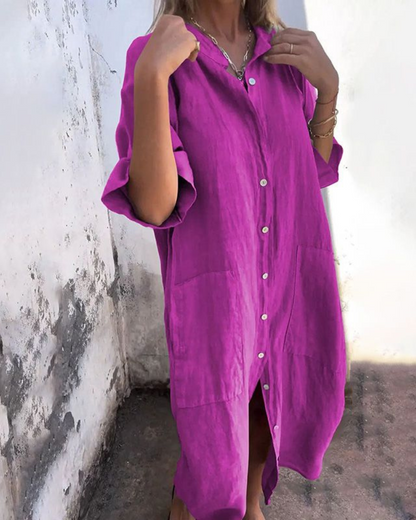 Montarello Women's Linen-Look Shirt Dress Button-Front Midi