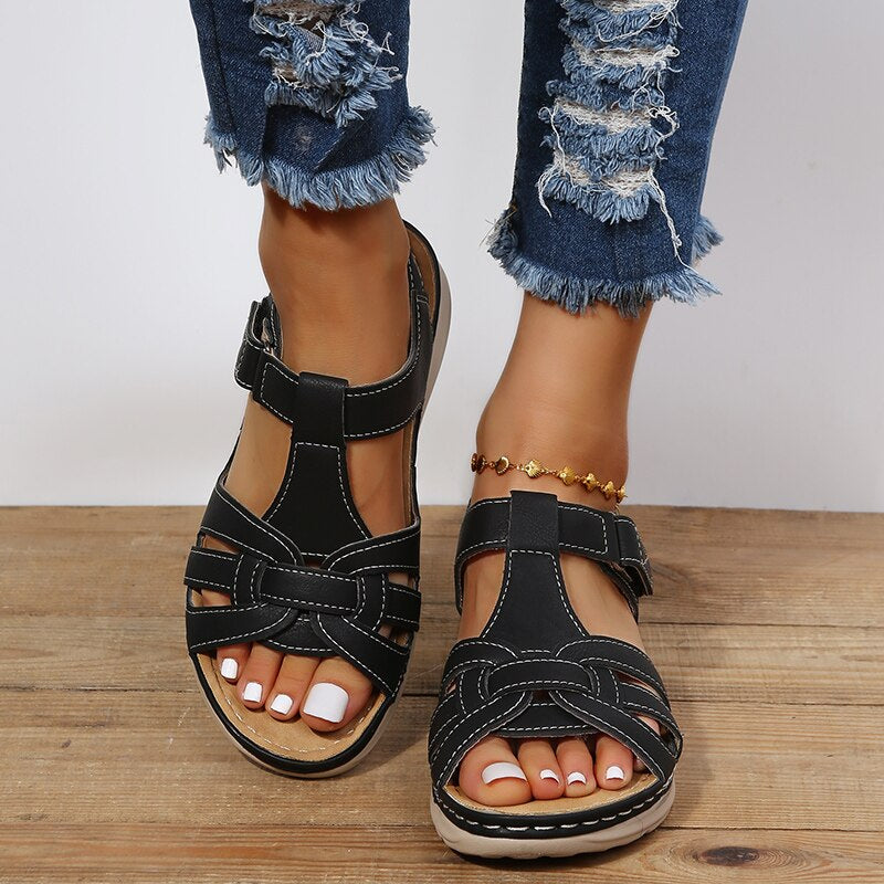Montarello Women's Cut-Out Multi-Strap Buckle Low Wedge Sandals