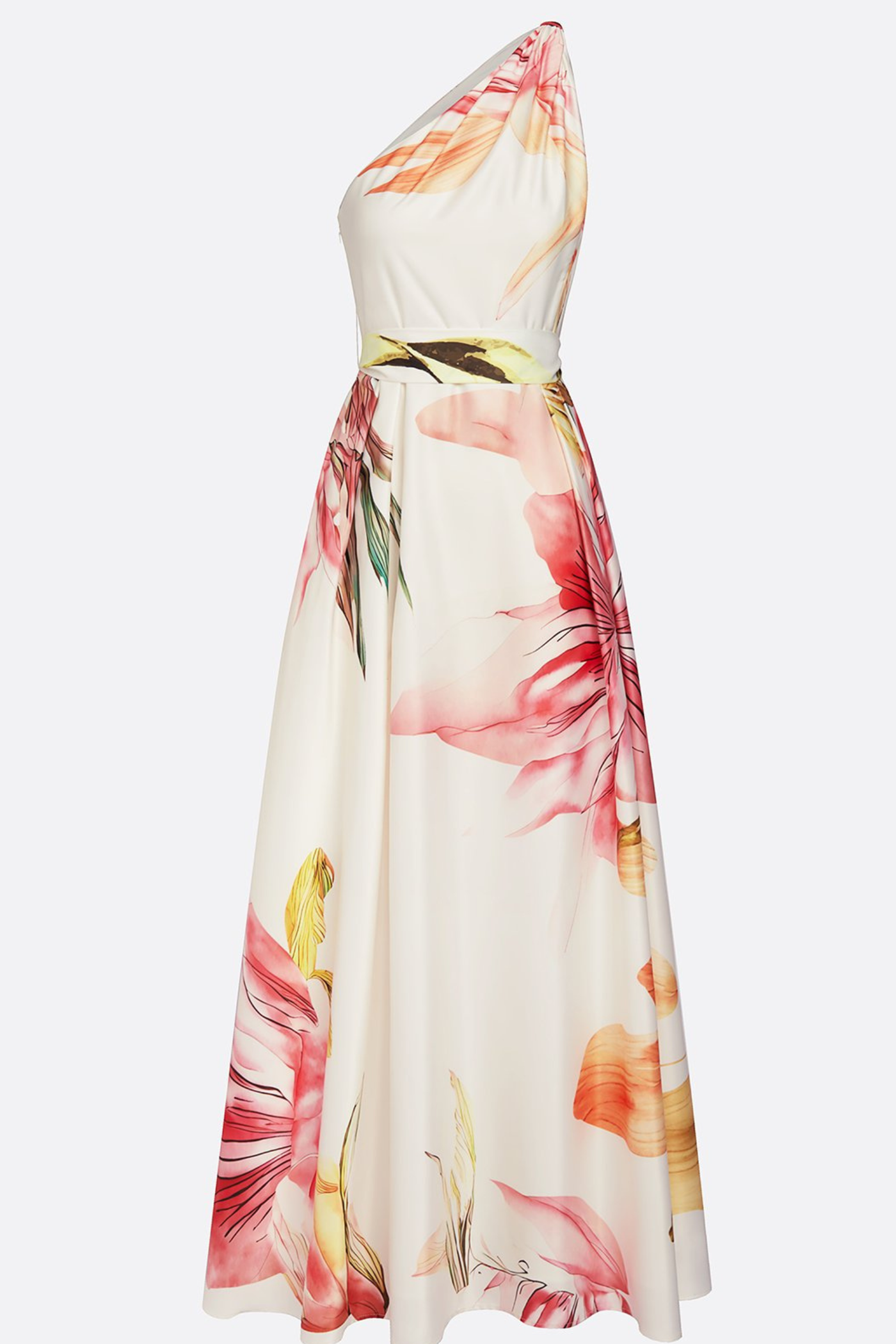 Montarello Women's Floral Satin-Look One-Shoulder Wedding Guest Maxi Dress