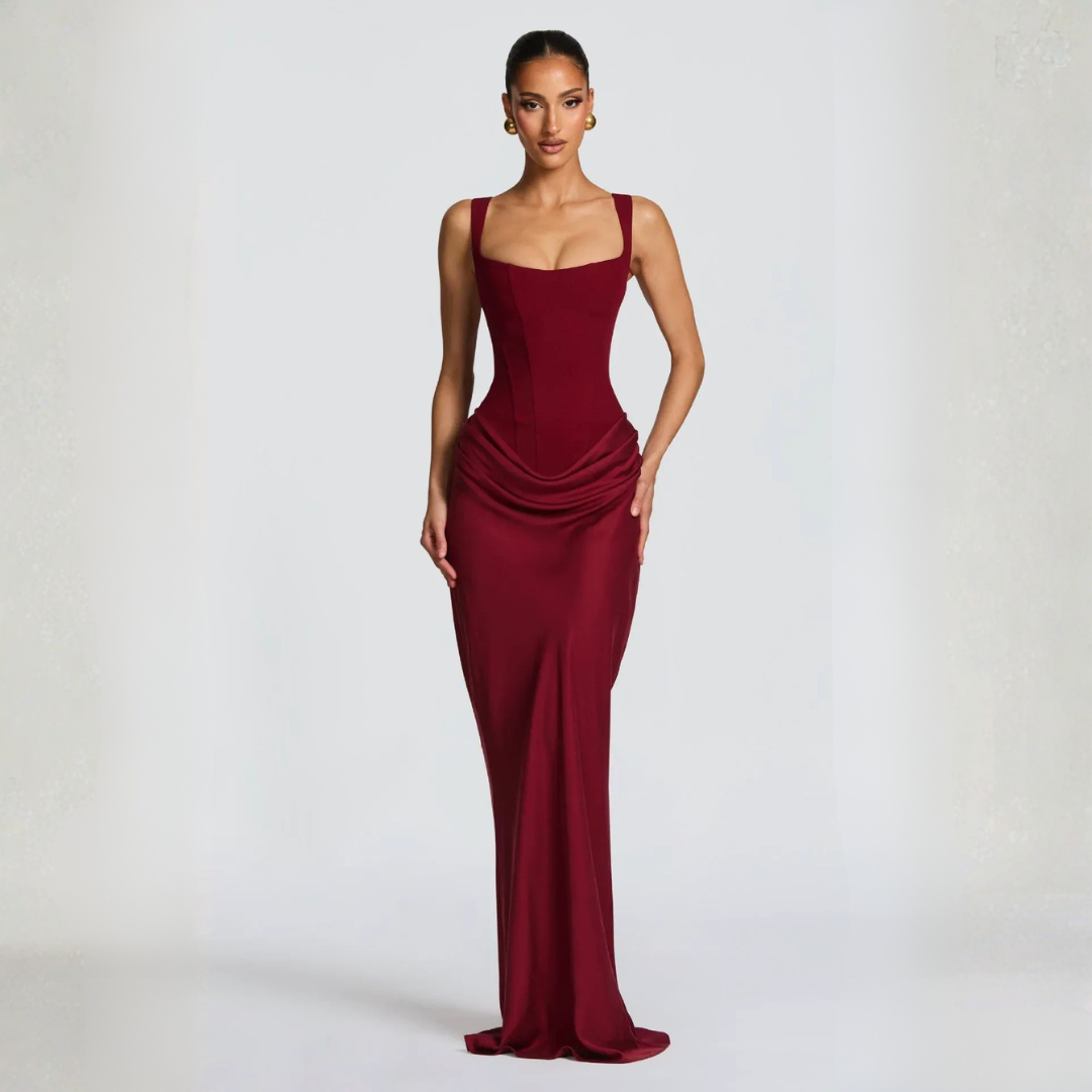 Montarello Square Neck Draped Maxi Dress Evening