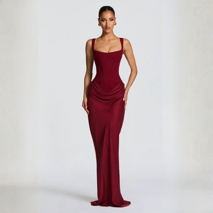 Montarello Square Neck Draped Maxi Dress Evening