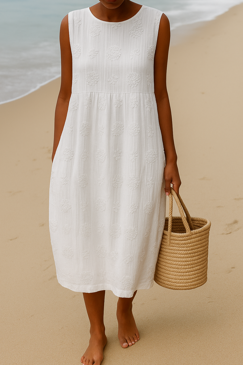 Montarello Women's Sleeveless Textured Cotton-Feel Midi Dress