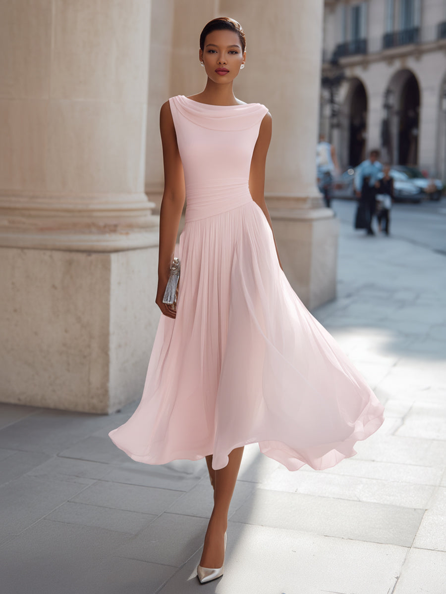 Robe midi plissée sans manches à col bateau pour femme Montarello  