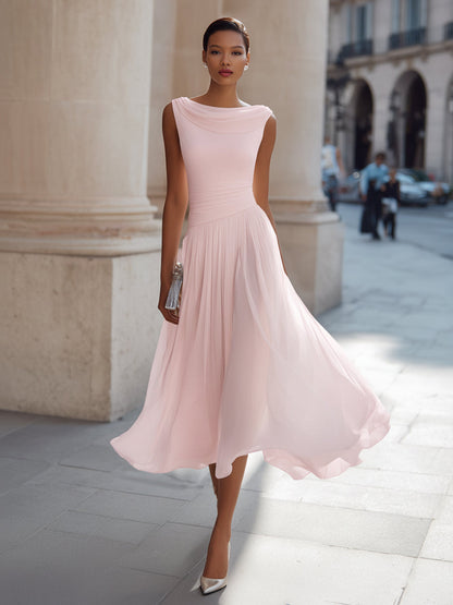 Robe midi plissée sans manches à col bateau pour femme Montarello  