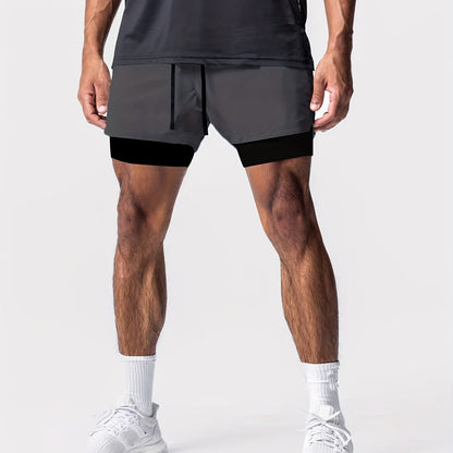 Montarello Men's 2-in-1 Compression Lined Gym Shorts with Zip Pocket