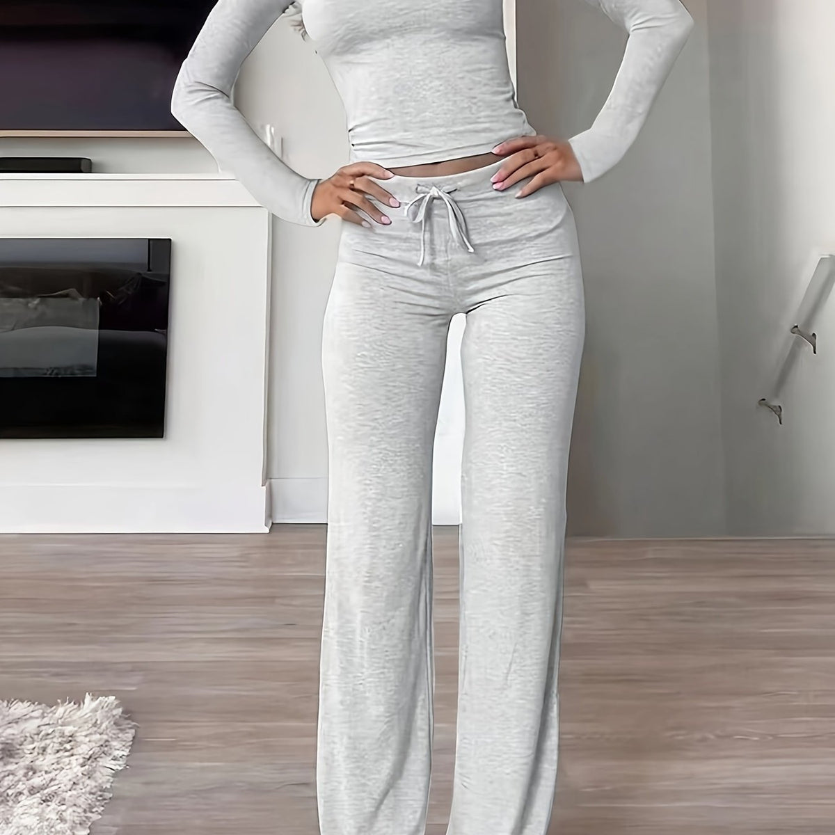 Montarello Women's Loungewear Set Ribbed Long Sleeve Drawstring Two Piece