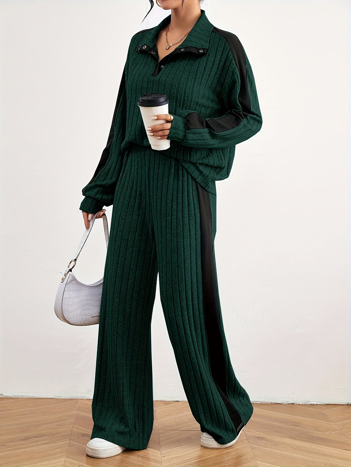 Montarello Women's Lounge Set Striped Knit Contrast Trim Two Piece