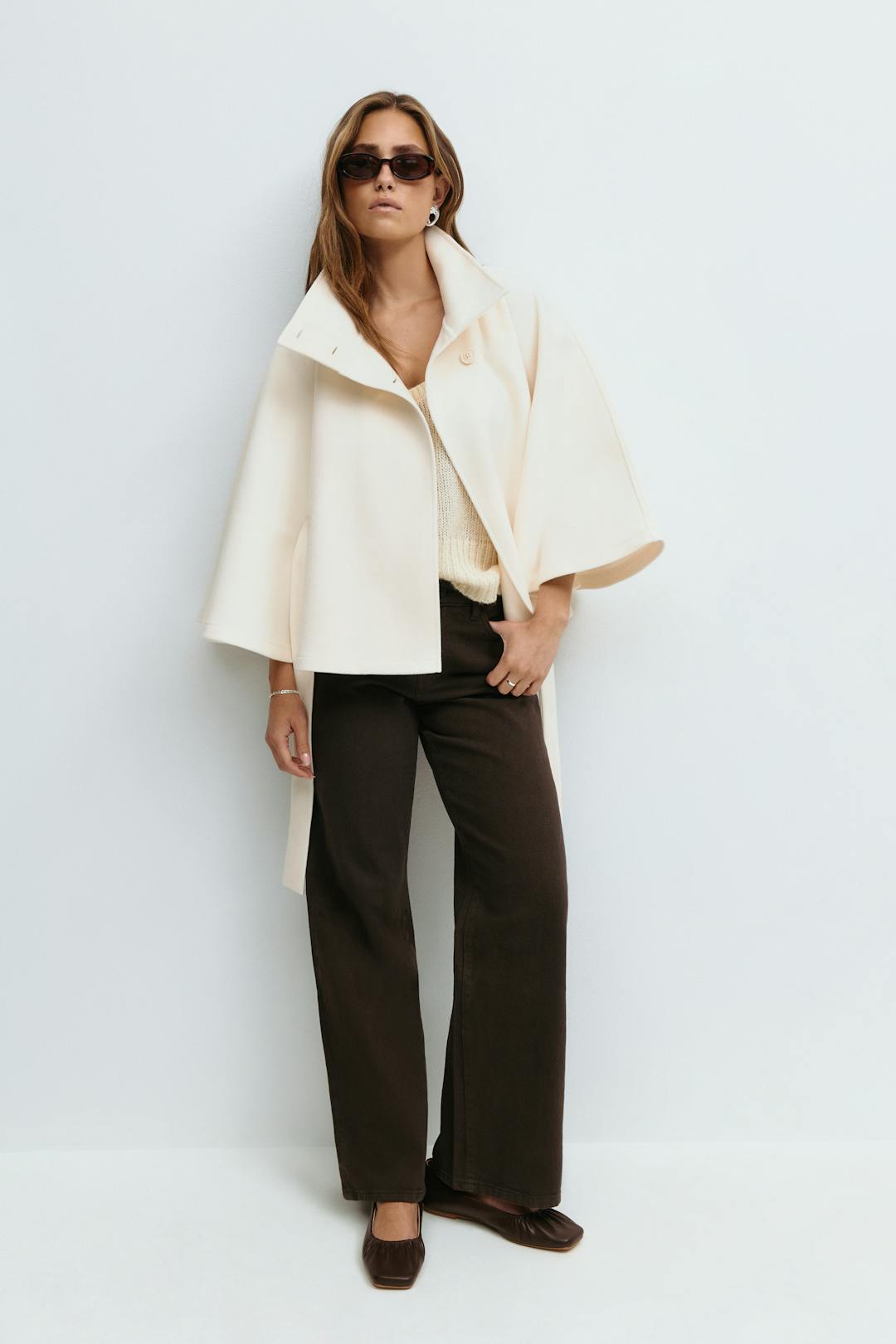 Montarello Women's Cape Coat High Collar Belted