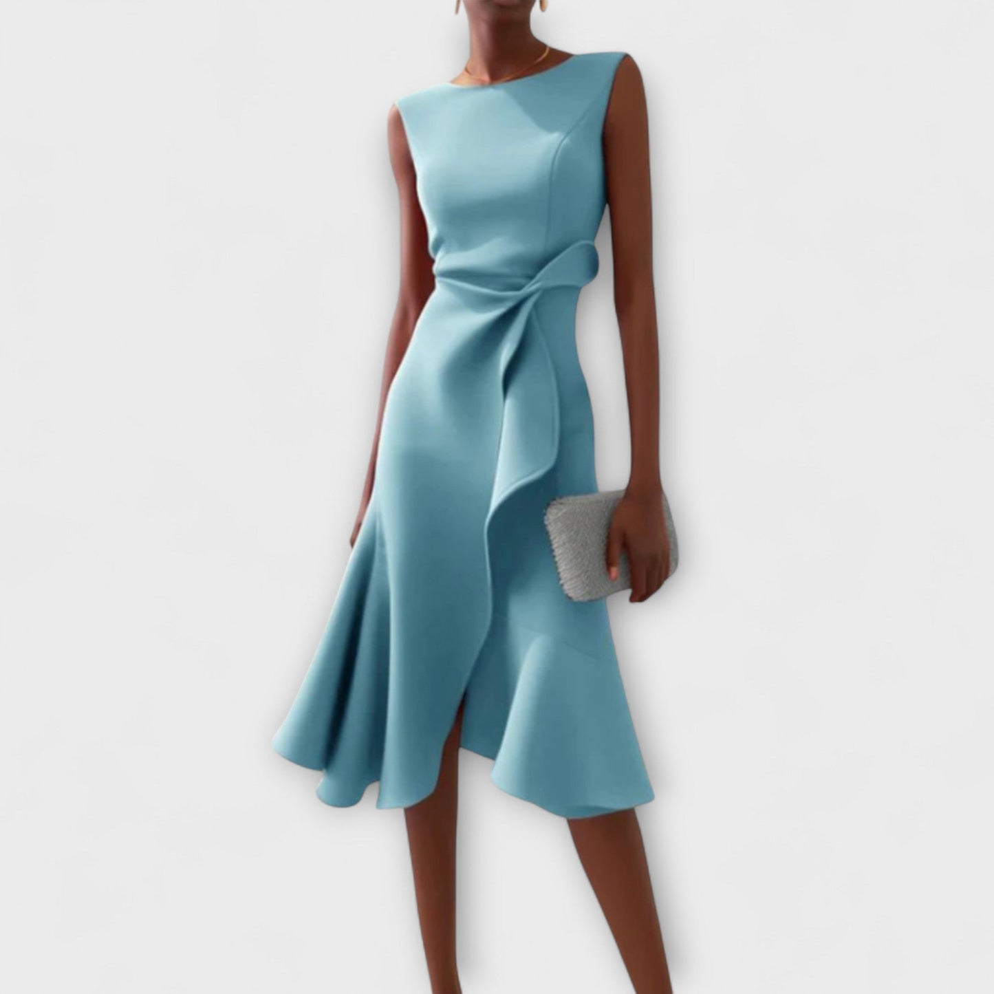 Montarello Women's Sleeveless Wrap Detail Ruffle Midi Dress