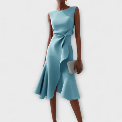 Montarello Women's Sleeveless Wrap Detail Ruffle Midi Dress
